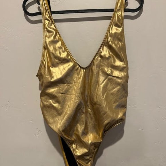 BASTA SURF Hot Gold Deep V, High Leg One-Piece Swimsuit M/L - Picture 2 of 5